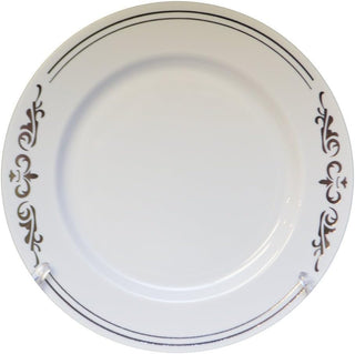 7.5" Round White Plate with Silver Ornament, 10/Pack, 12/Case