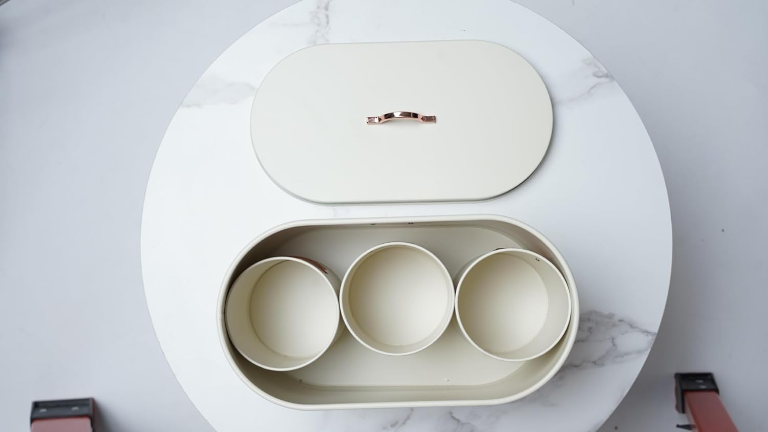 4-piece Beige Metal Bread Box Set with Lids and Cooper Labels - 6