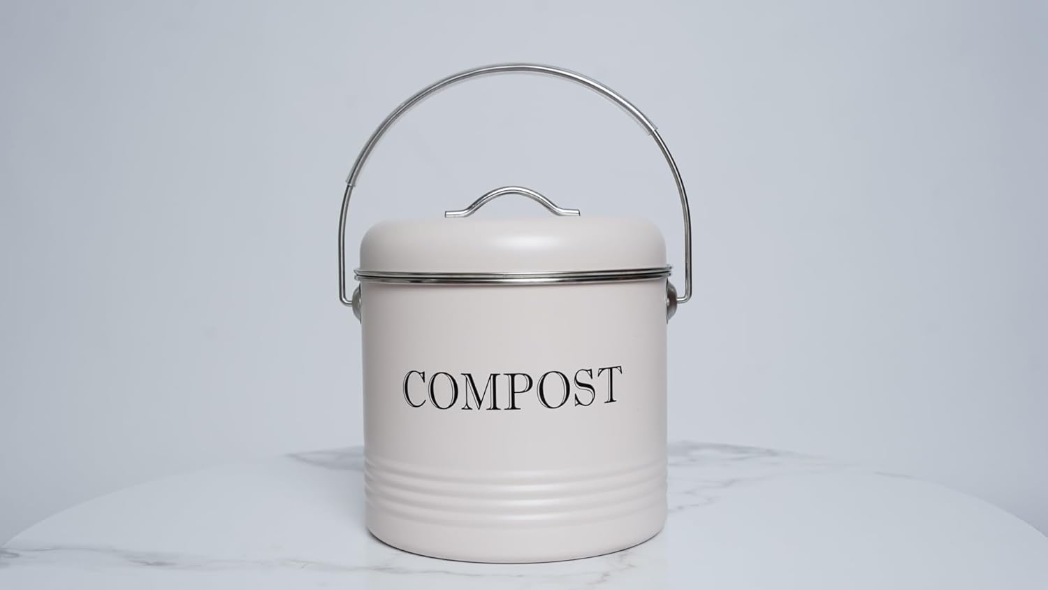 Beige Metal Compost Bucket with Lid - 1