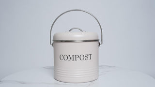 Beige Metal Compost Bucket with Lid - 1