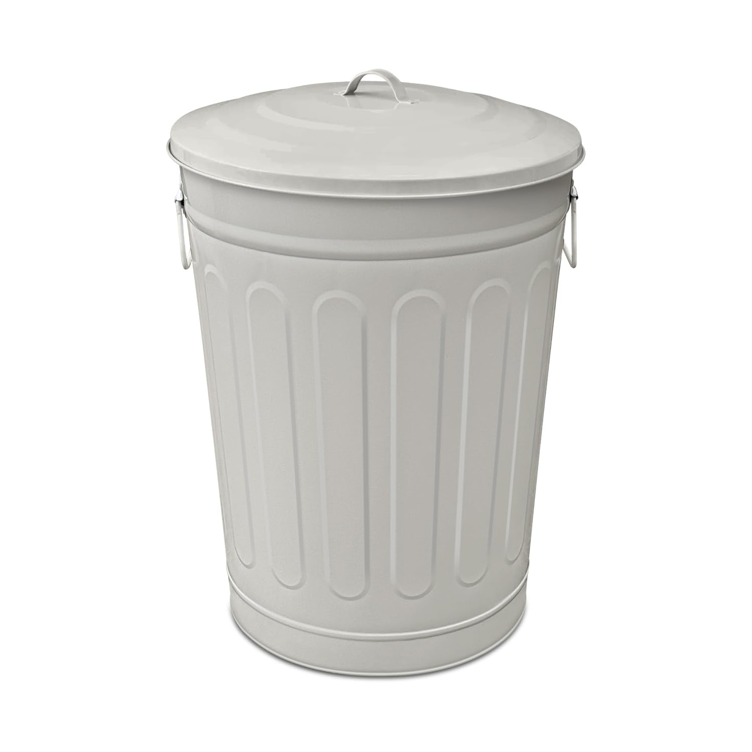13-Gallon Beige Galvanized Steel Round Fire Resistant Trash Can with Lid - 1