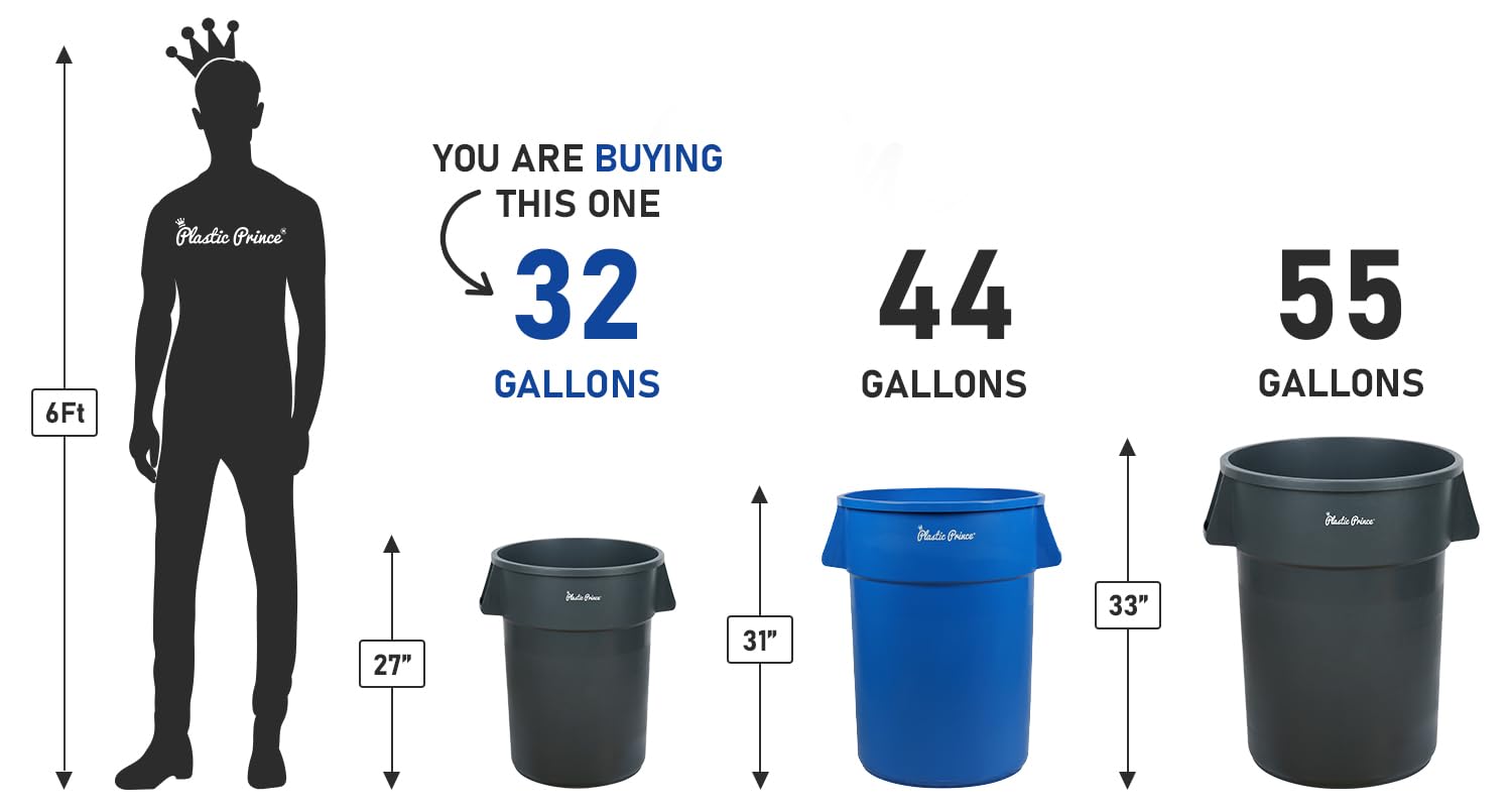 32 Gal Gray Round Trash Can