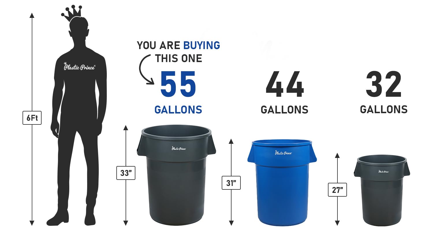 55 Gal Gray Round Trash Can