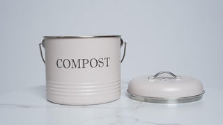 Beige Metal Compost Bucket with Lid - 3