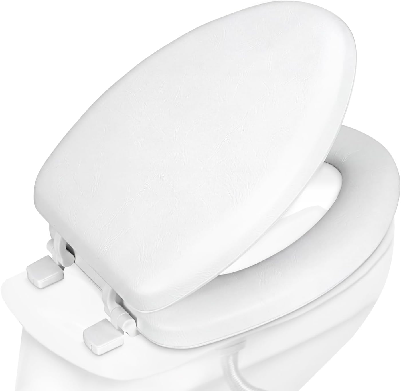Plexon Elongated Soft Toilet Seat, Smooth Heavy-Duty Vinyl & Wood Core, Secure Hinge, White