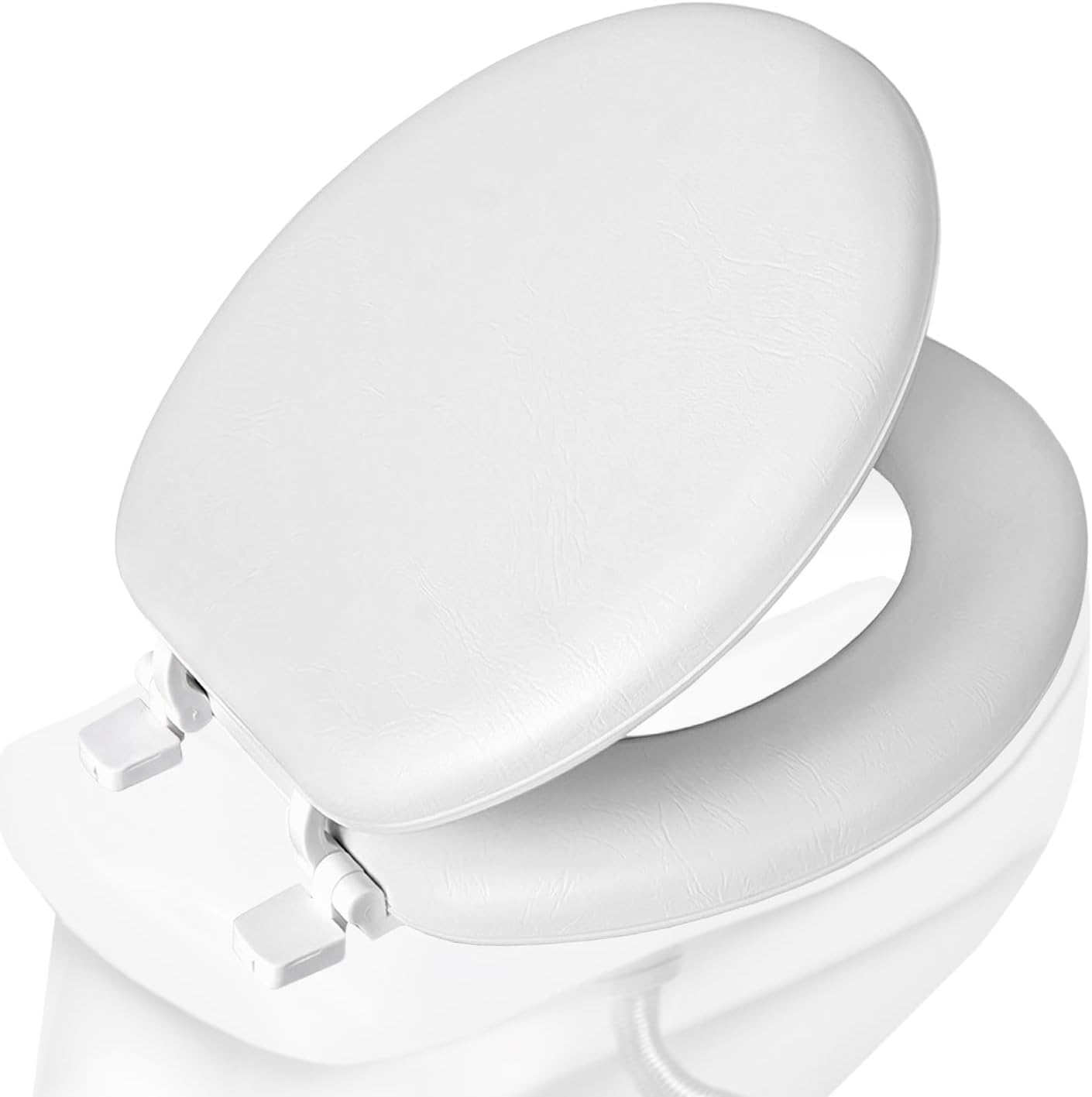 Plexon Round Soft Toilet Seat, Smooth Heavy-Duty Vinyl & Wood Core, Secure Hinge, White