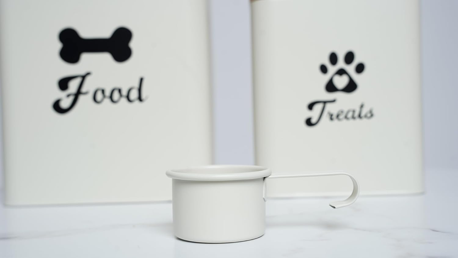 2-piece Beige Pet Food Storage Canister Set with Spoon and Wood Lids - 2