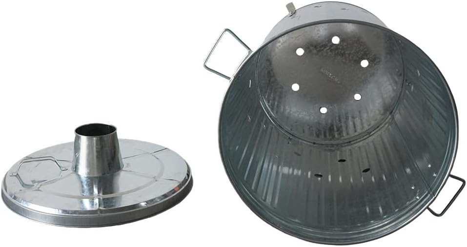 Plexon Metal Compost Bin Outdoor Burn Bin - Galvanized Trash Can with Lid Chimney and Vent Holes - Trash Burning Container Composter Incinerator for Garbage, 20 Gallon (Chimney Lid and Vent Holes)