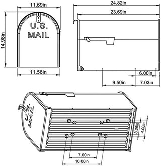 Plexon Gray Jumbo Size Rural Mailbox, 3175 cu-in Capacity, Galvanized Steel, Powder-Coated, 15 in. H x 11.69 in. W x 24.82 in. L