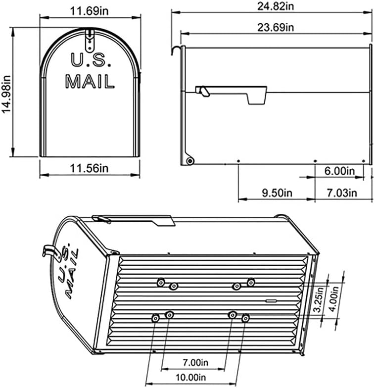 Plexon Gray Jumbo Size Rural Mailbox, 3175 cu-in Capacity, Galvanized Steel, Powder-Coated, 15 in. H x 11.69 in. W x 24.82 in. L