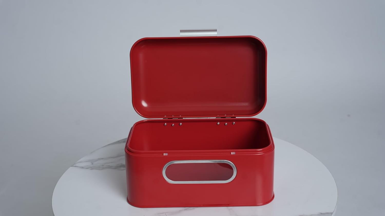 Red Metal Bread Box with Lid and Transparent Window, 11.8" - 5