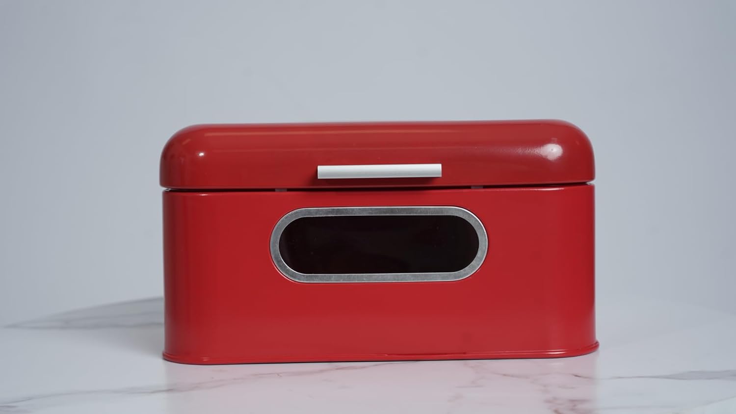 Red Metal Bread Box with Lid and Transparent Window, 11.8" - 1