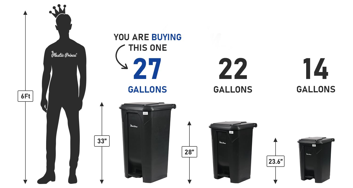 27 Gal Step-On Indoor Trash Can, Black