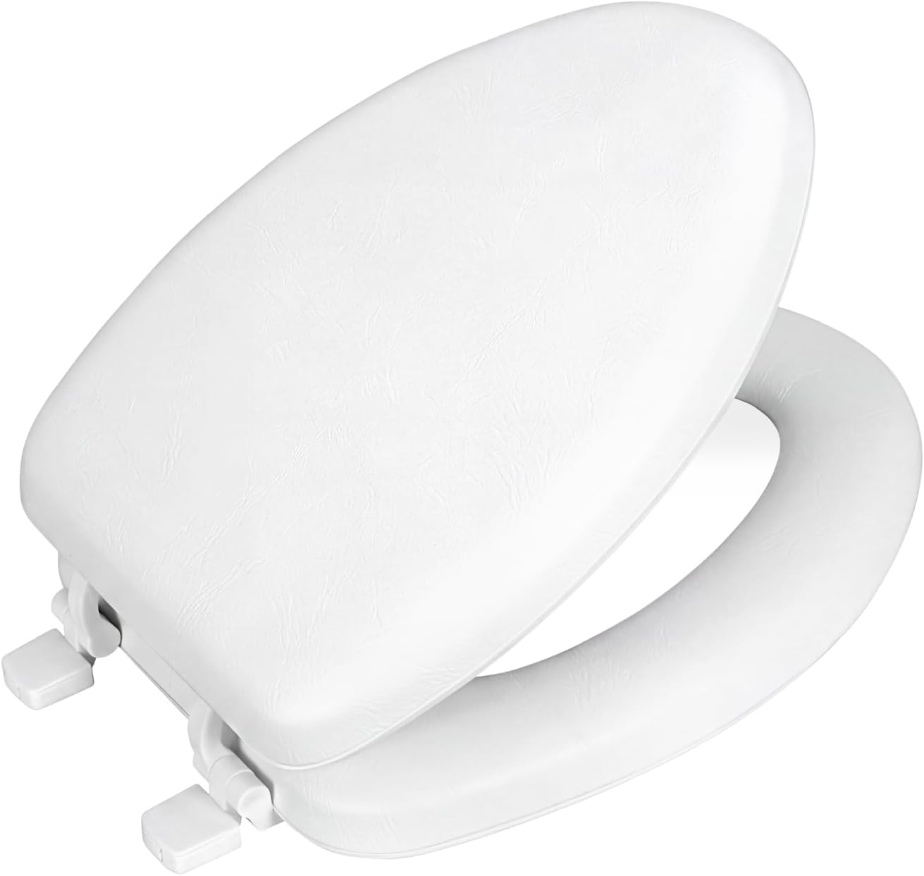 Plexon Elongated Soft Toilet Seat, Smooth Heavy-Duty Vinyl & Wood Core, Secure Hinge, White