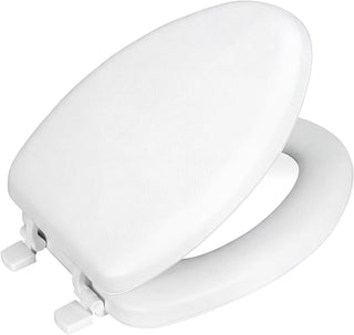 Plexon Elongated Soft Toilet Seat, Smooth Heavy-Duty Vinyl & Wood Core, Secure Hinge, White
