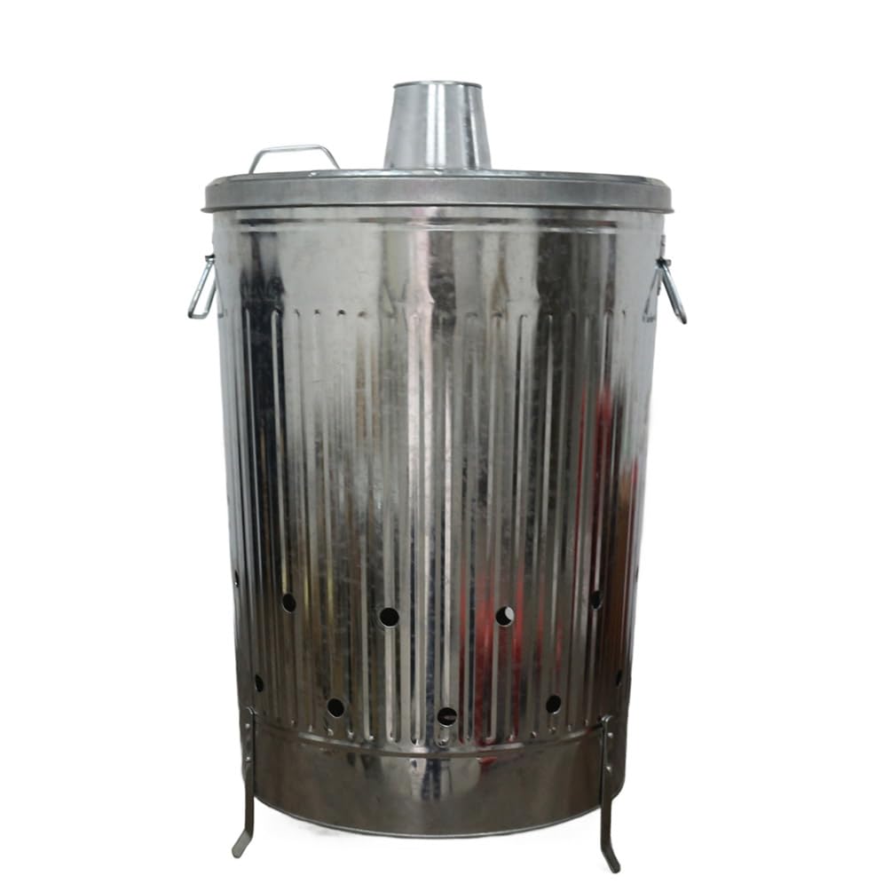 plexon-incinerator-burn-barrel-for-outside-for-burning-trash-leafmetal-burn-can-cage-bin-container-fire-can-paper-burner-outdoor-chimney-lid-and-ventilation-holes-galvanized-steel-31-gallon