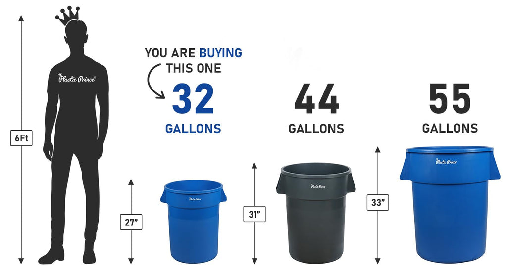 32 Gal Blue Round Trash Can