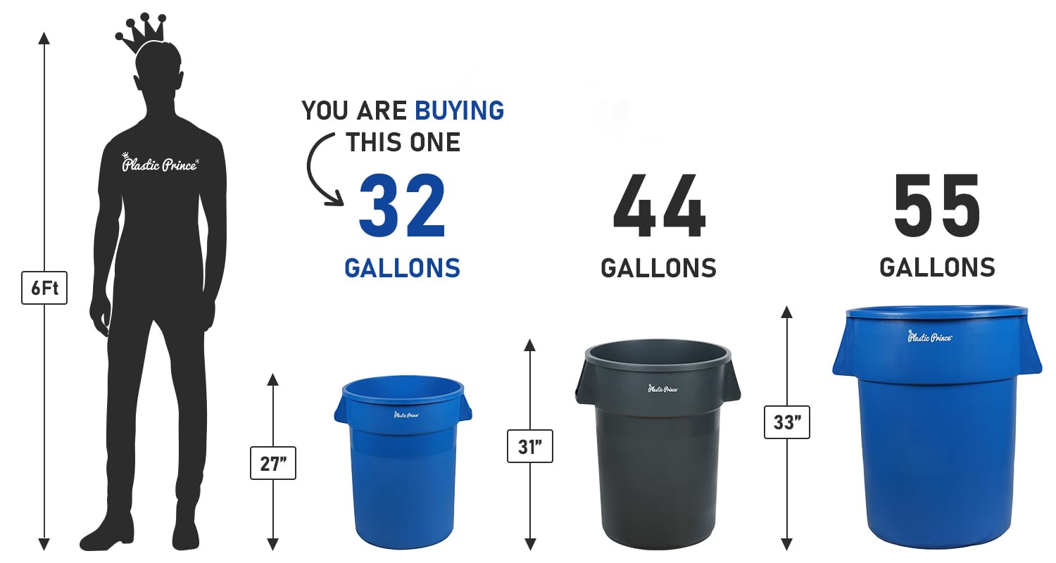 32 Gal Blue Round Trash Can