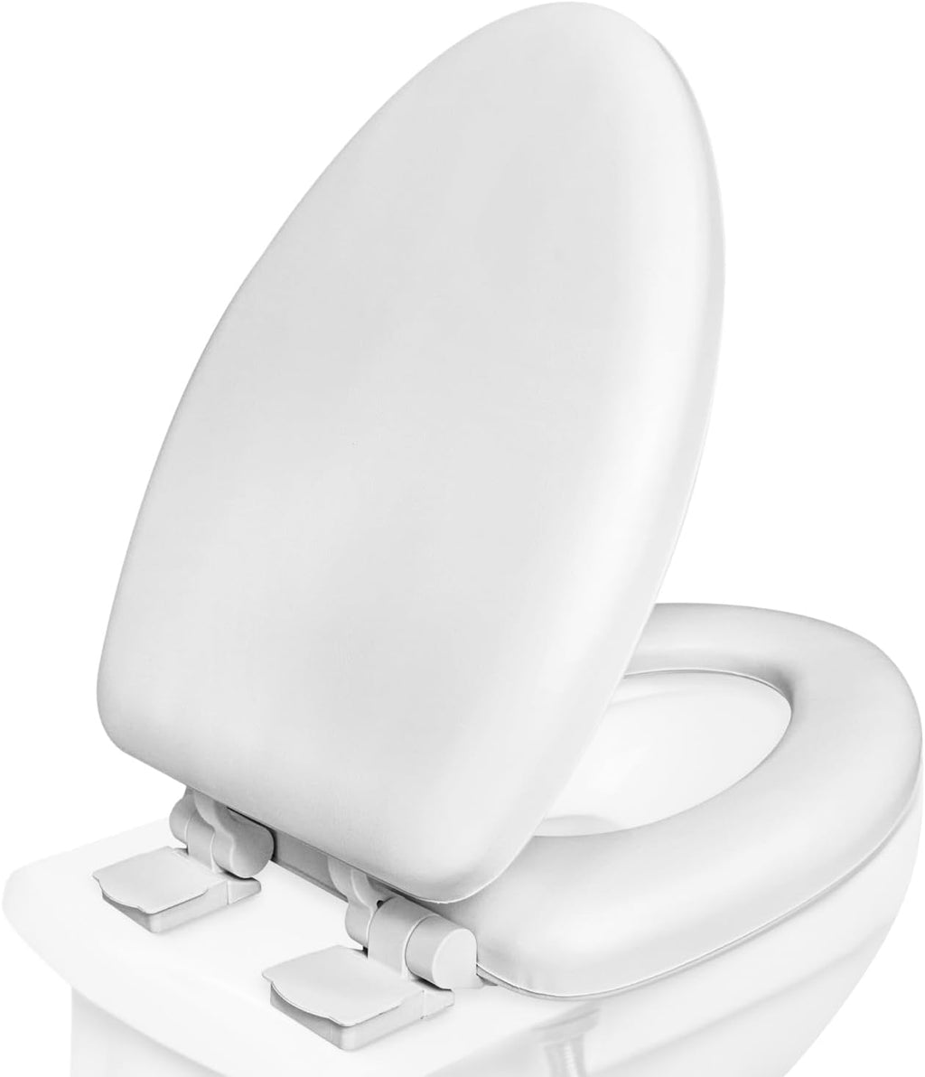 Plexon Soft Cushioned Toilet Seat, Elongated White, Slow-Close Lid & Seat, Quick-Release Hinge, Easy To Clean & Change