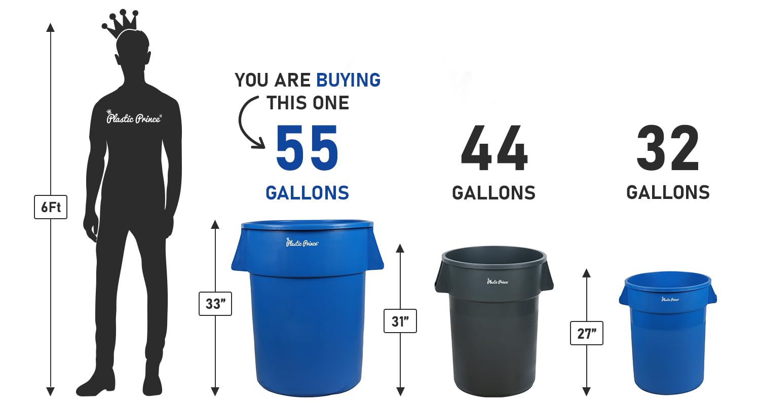 55 Gal Blue Round Trash Can