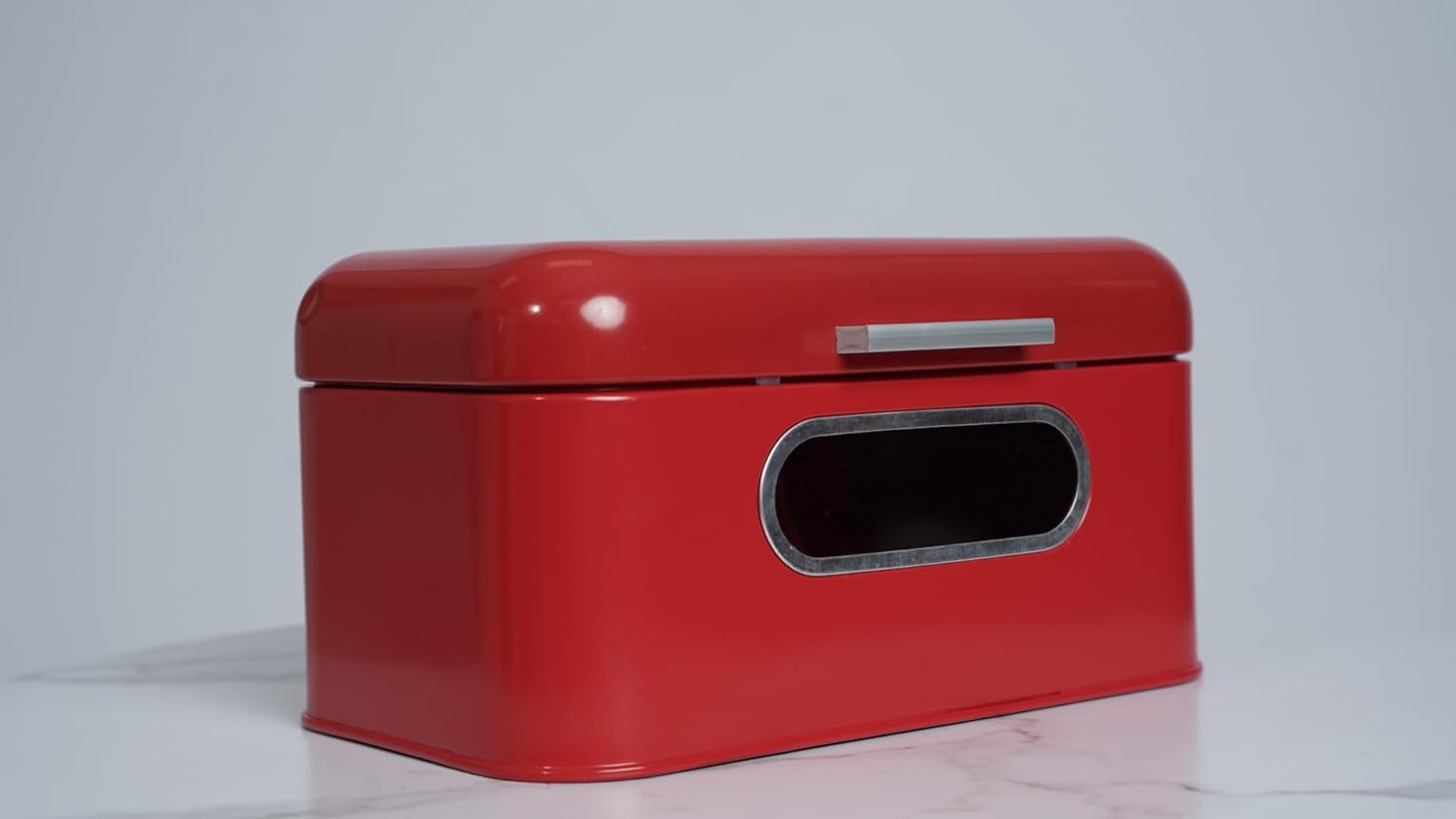Red Metal Bread Box with Lid and Transparent Window, 11.8" - 2