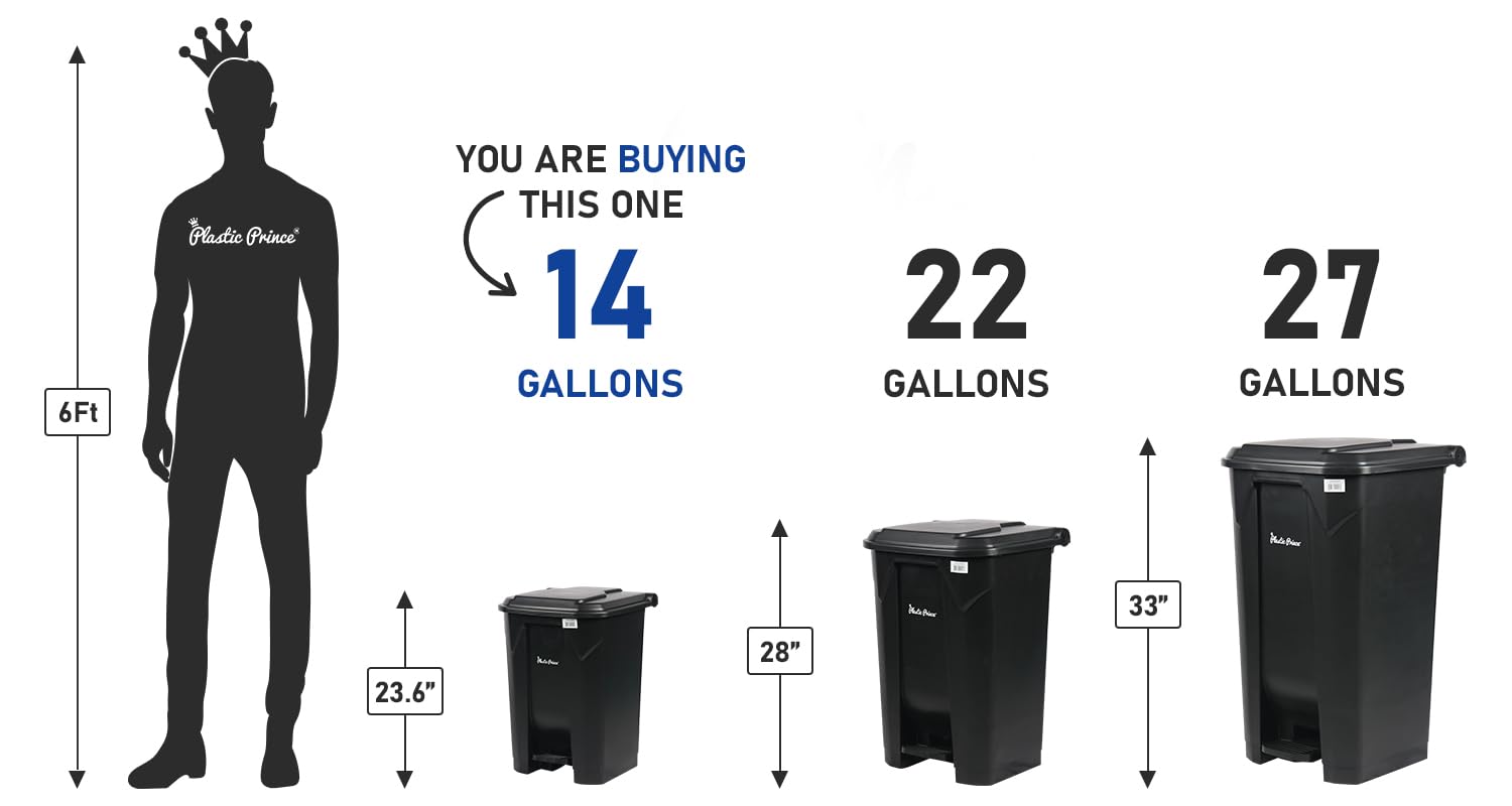 14 Gal Step-On Indoor Trash Can, Black