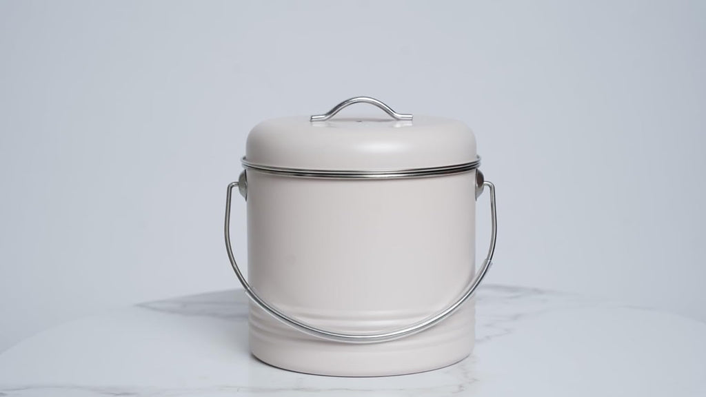 Beige Metal Compost Bucket with Lid - 4