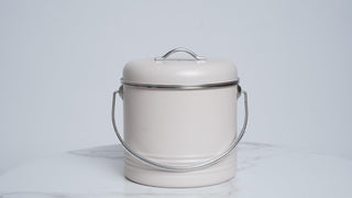 Beige Metal Compost Bucket with Lid - 4