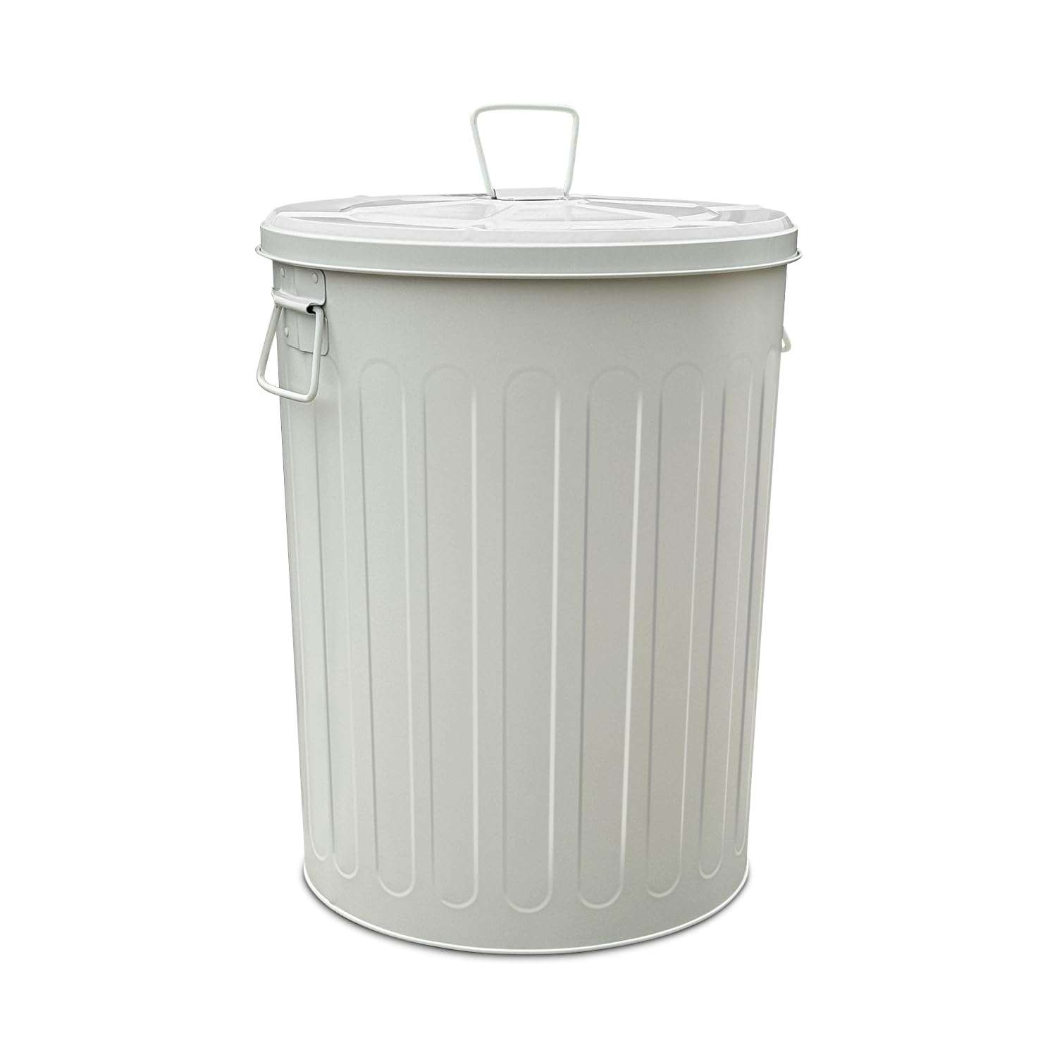 20 Gal Beige Galvanized Steel Round Trash Can with Lid - 1