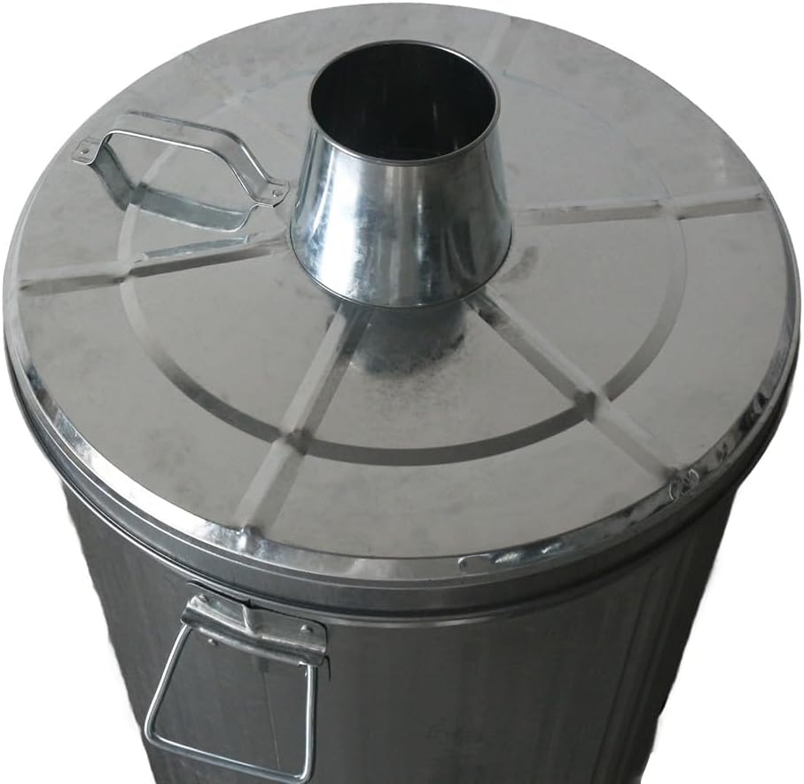 Plexon Metal Compost Bin Outdoor Burn Bin - Galvanized Trash Can with Lid Chimney and Vent Holes - Trash Burning Container Composter Incinerator for Garbage, 20 Gallon (Chimney Lid and Vent Holes)