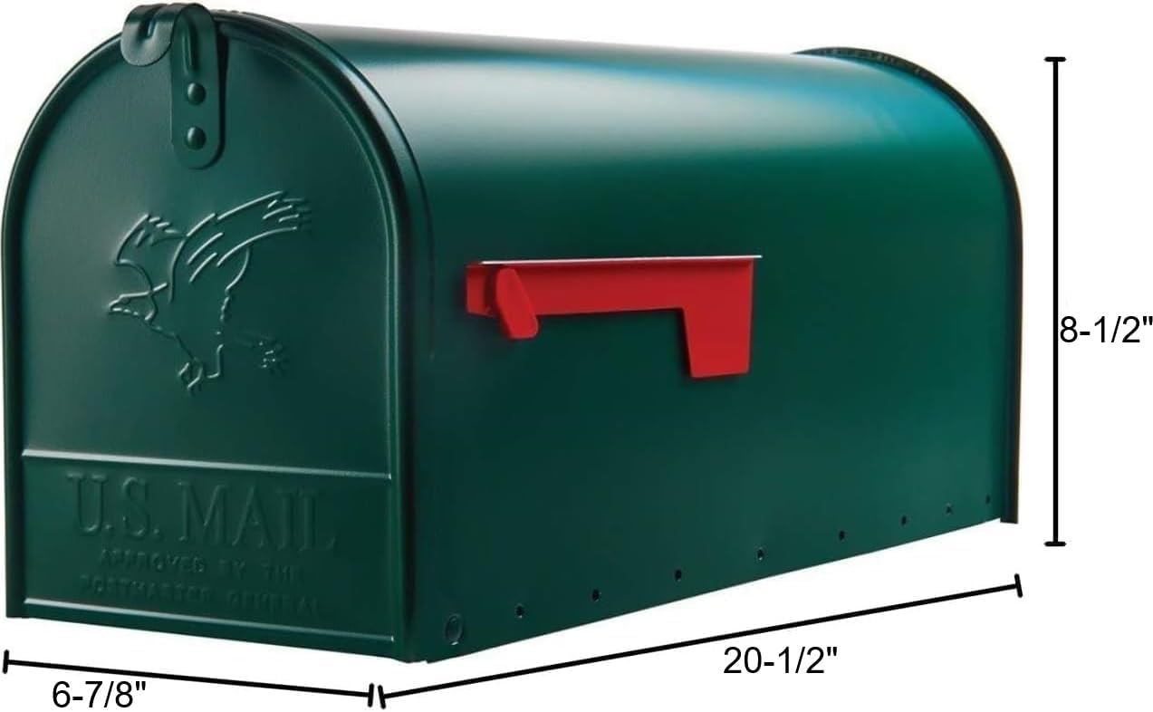 Plexon Outside Сurbside Horizontal Classic Mailbox, Dark Green, 20-1/2"L x 8-1/2"H x 6-7/8"W, Made in USA.