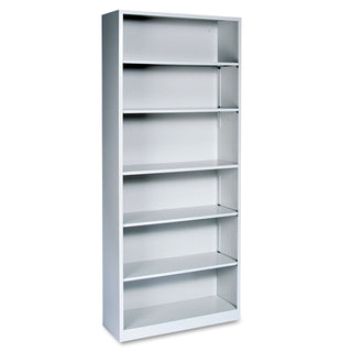 Metal Bookcase, Six-Shelf, 34.5w x 12.63d x 81.13h, Light Gray - 