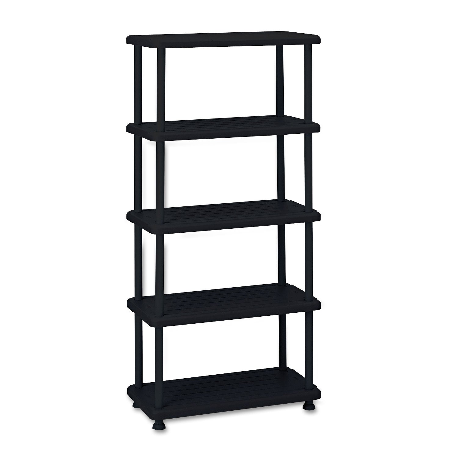 Rough n Ready Open Storage System, Five-Shelf, Blow-Molded HDPE, 36w x 18d x 74h, Black - 