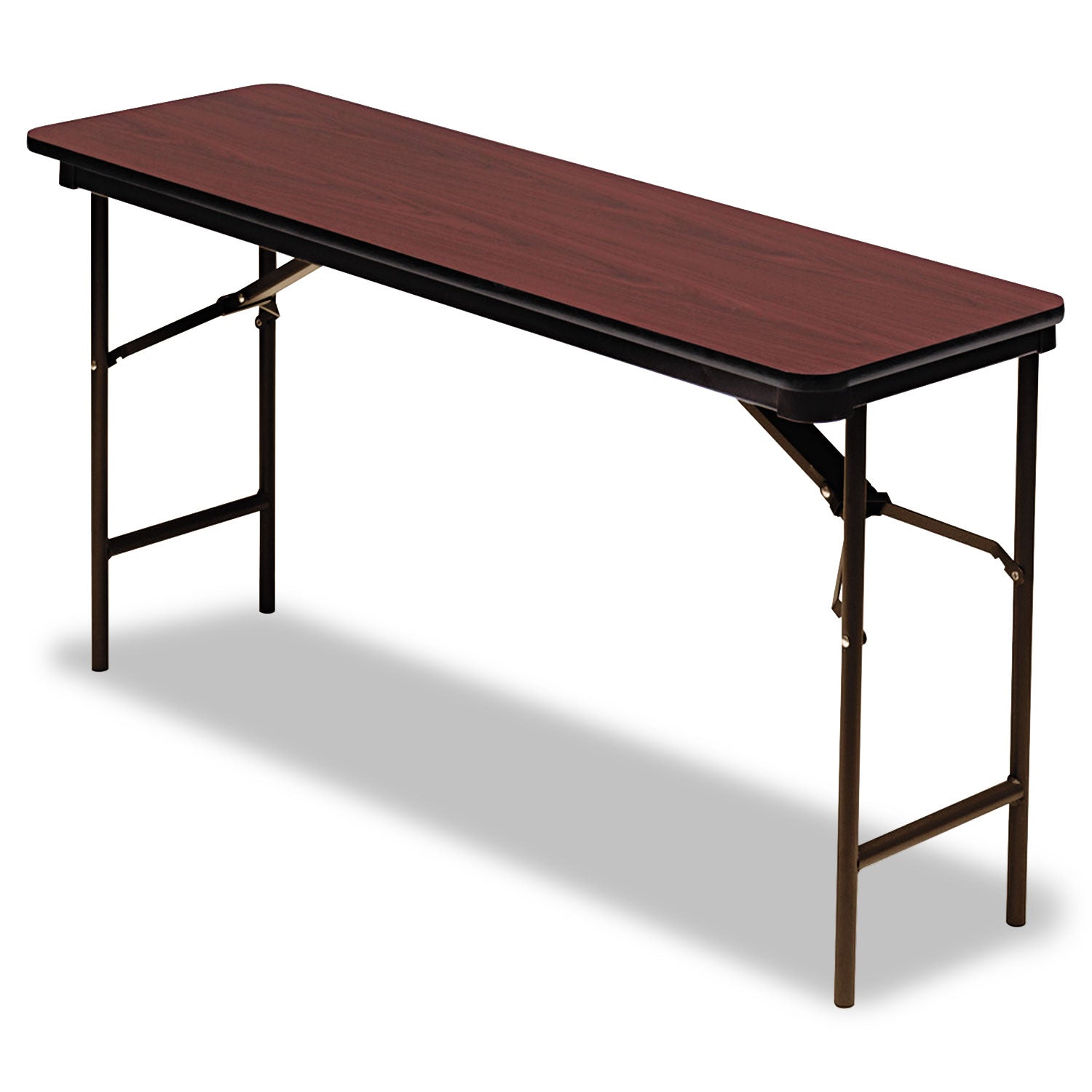 OfficeWorks Commercial Wood-Laminate Folding Table, Rectangular, 60" x 18" x 29", Mahogany Top, Brown Base - 