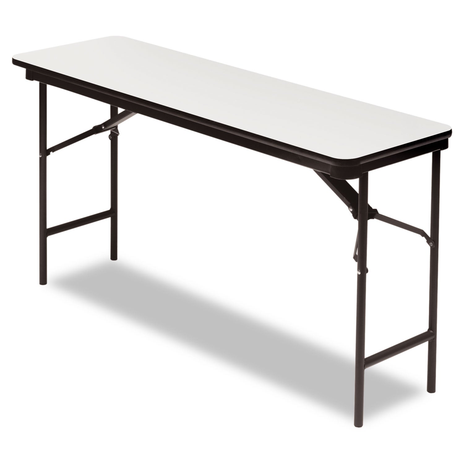 OfficeWorks Commercial Wood-Laminate Folding Table, Rectangular, 60" x 18" x 29", Gray Top, Charcoal Base - 