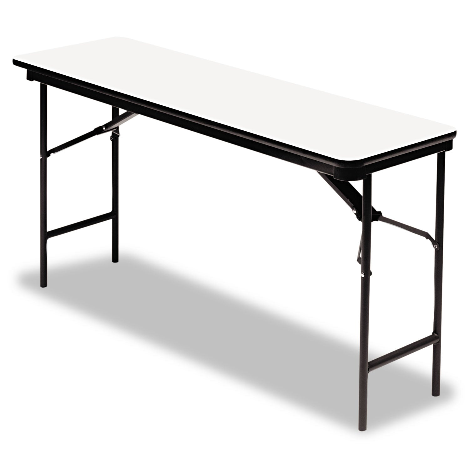 OfficeWorks Commercial Wood-Laminate Folding Table, Rectangular, 72" x 18" x 29", Gray Top, Charcoal Base - 