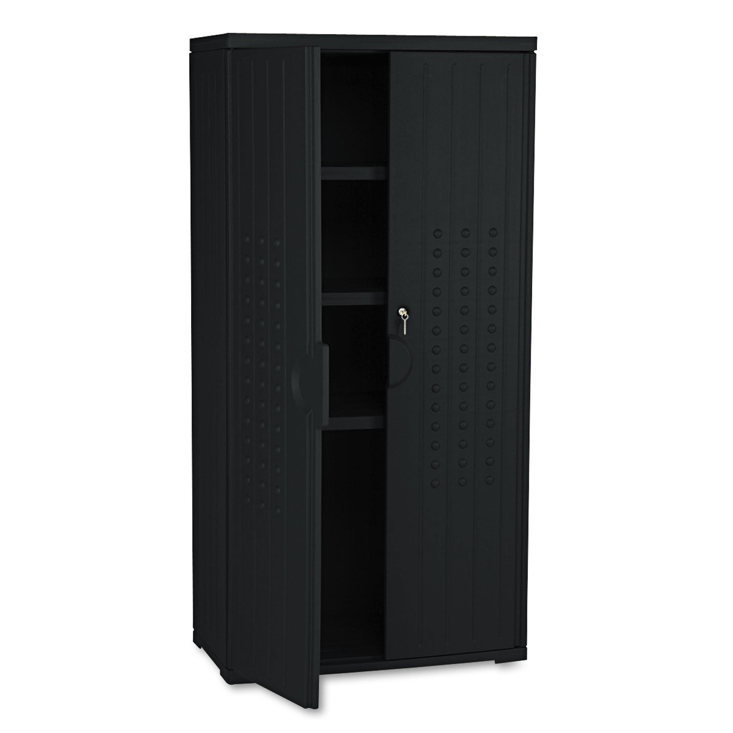 Rough n Ready Storage Cabinet, Three-Shelf, 33w x 18d x 66h, Black - 1