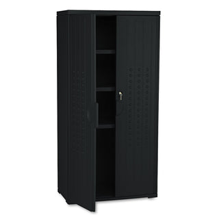 Rough n Ready Storage Cabinet, Three-Shelf, 33w x 18d x 66h, Black - 1