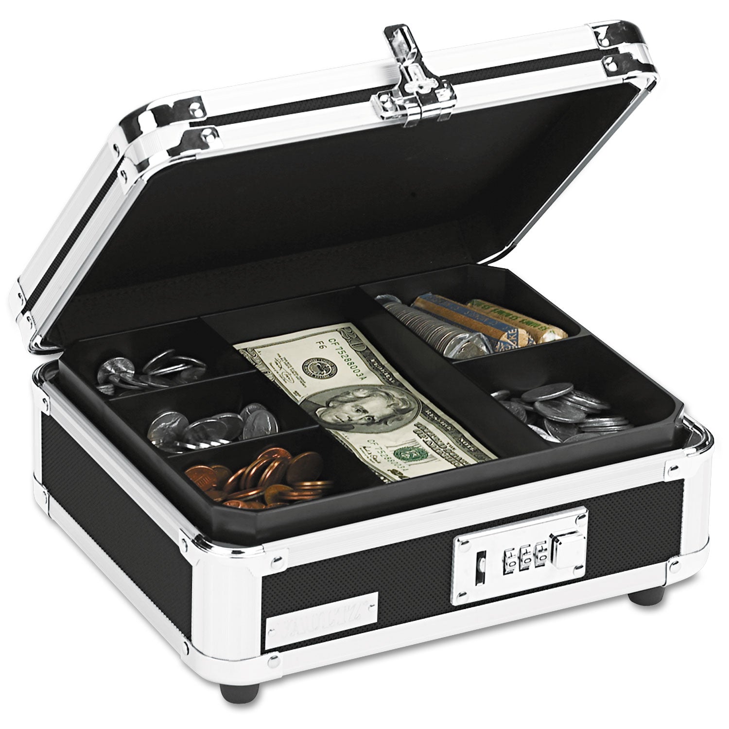 Locking Cast Box with Tumbler Lock, 10 x 8.75 x 5, Plastic; Steel, Black and Chrome