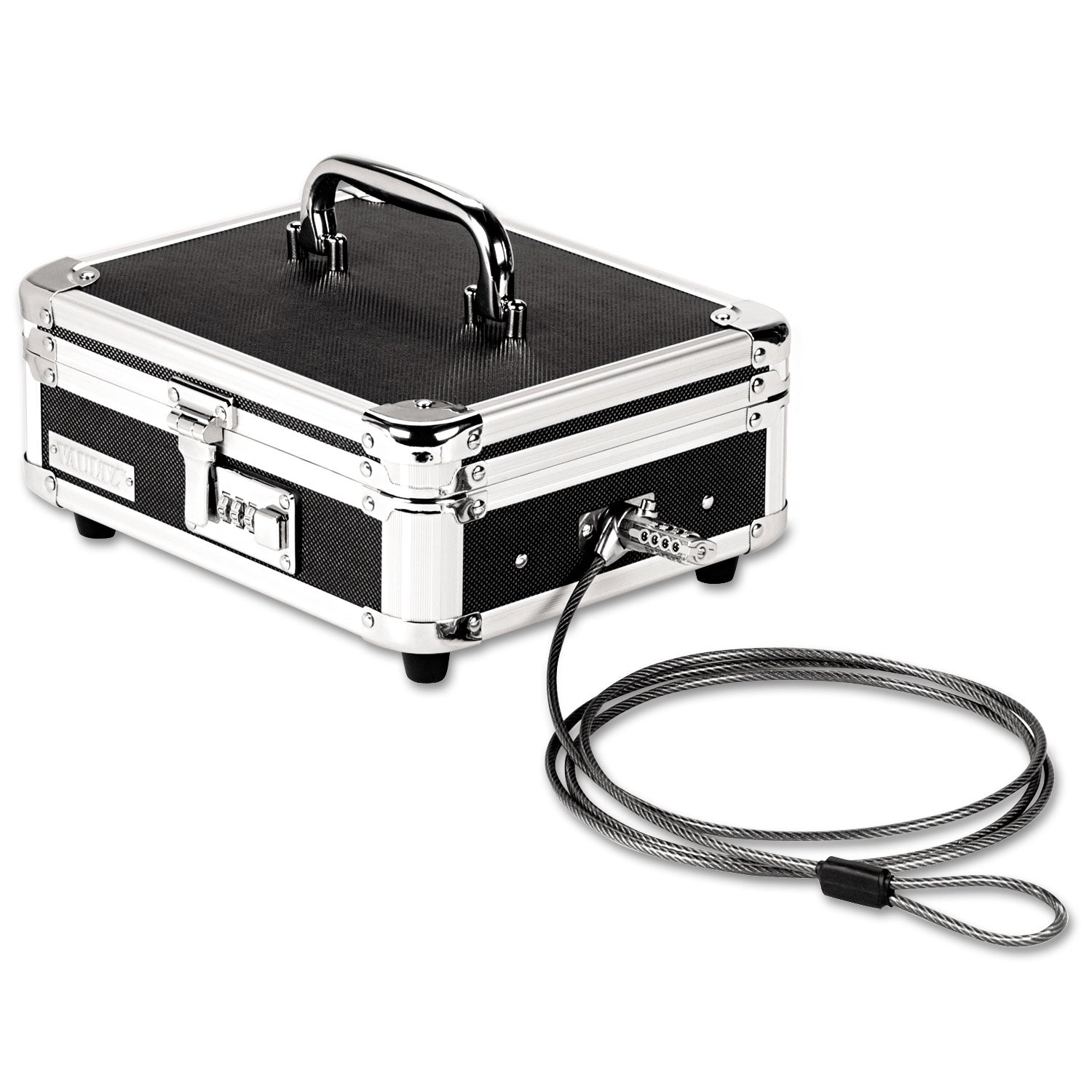 Locking Cast Box with Tumbler Lock, 10 x 8.75 x 5, Plastic; Steel, Black and Chrome