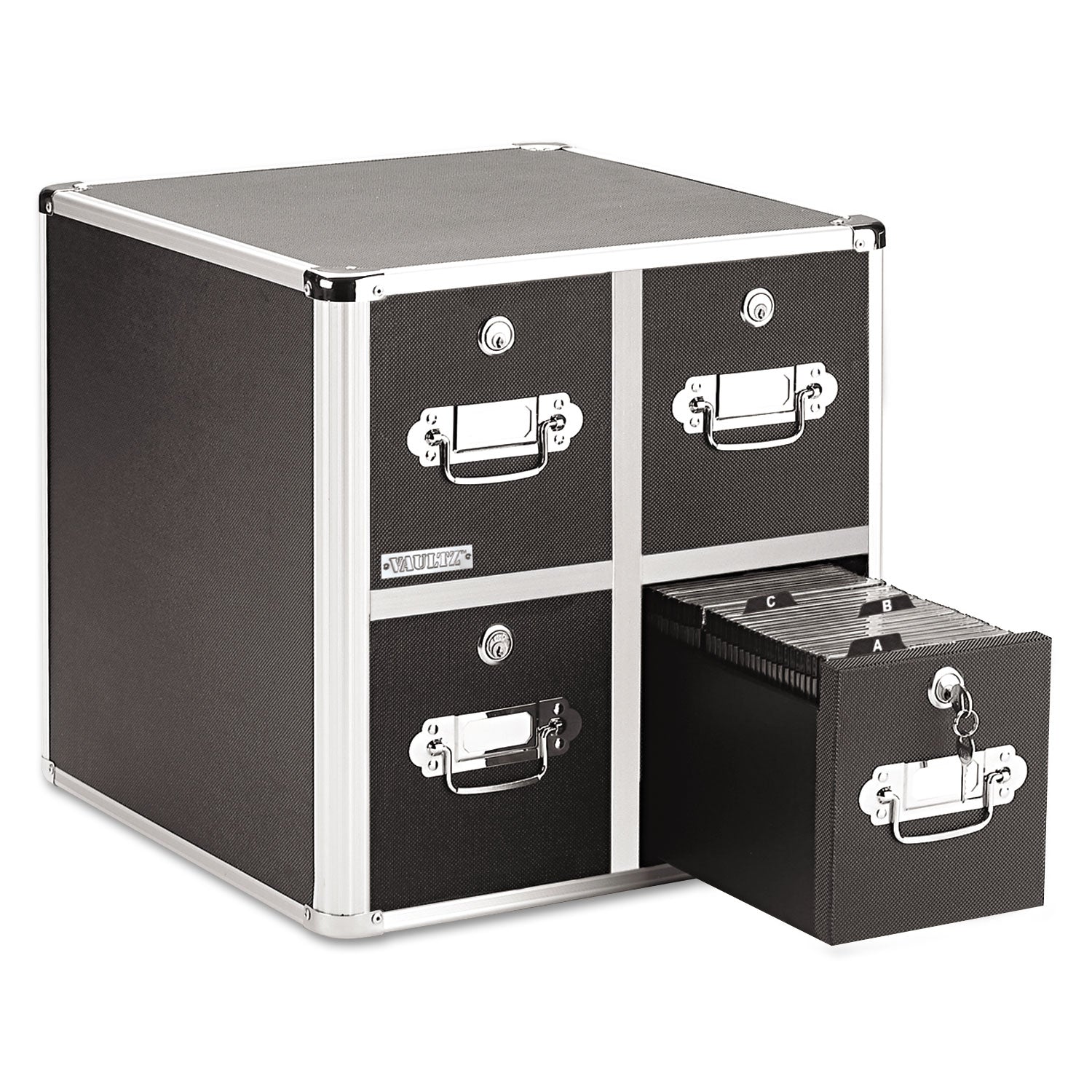 Four-Drawer CD File Cabinet, Holds 660 Folders or 240 Slim/120 Standard Cases, Black - 