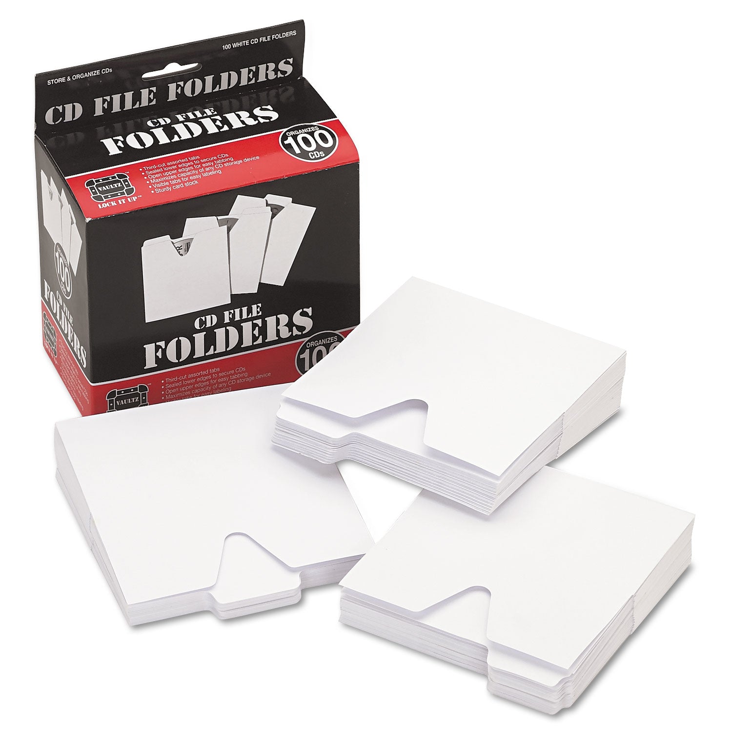 CD File Folders, 1 Disc Capacity, White, 100/Pack - 