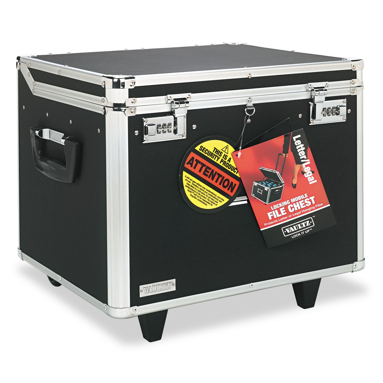 Locking Mobile File Chest, Letter/Legal Files, 17.5" x 15.5" x 14.5", Black/Chrome - 