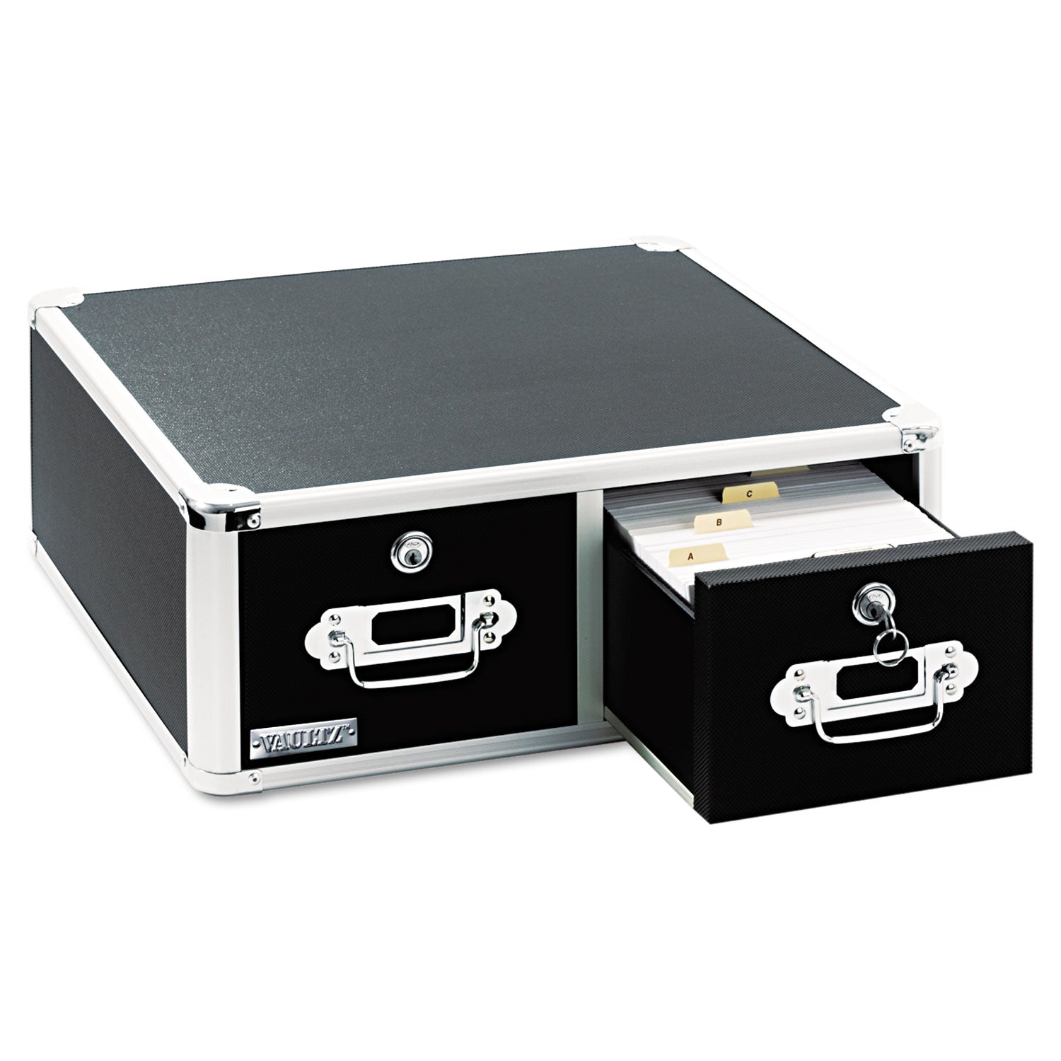 Vaultz Locking Two-Drawer Index Card Box, Holds 3,000 4 x 6 Cards, 17.5 x 14 x 6.5, Black - 