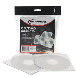 CD/DVD Pockets, 1 Disc Capacity, Clear, 25/Pack - 