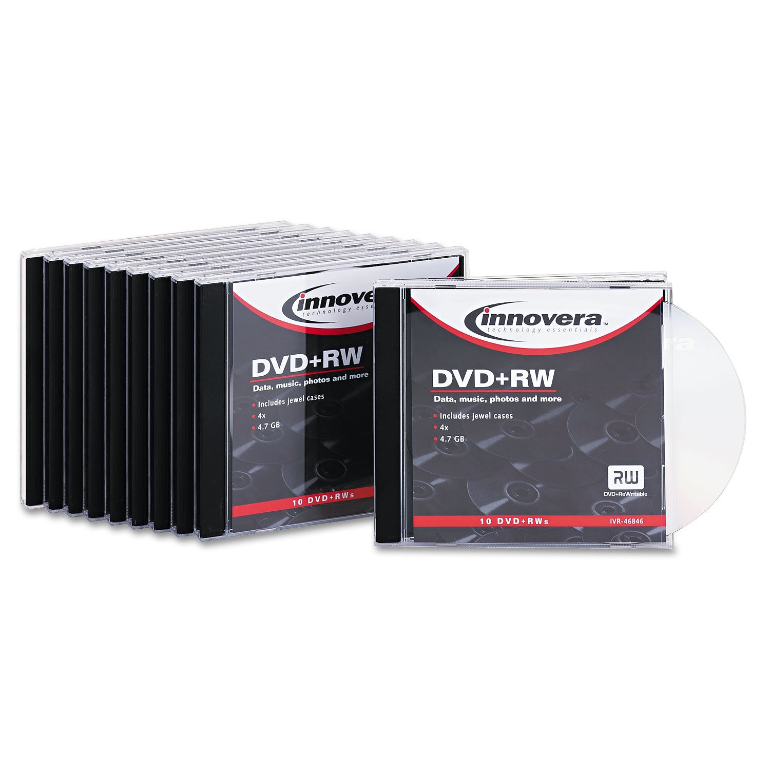 DVD+RW Rewritable Disc, 4.7 GB, 4x, Slim Jewel Case, Silver, 10/Pack - 