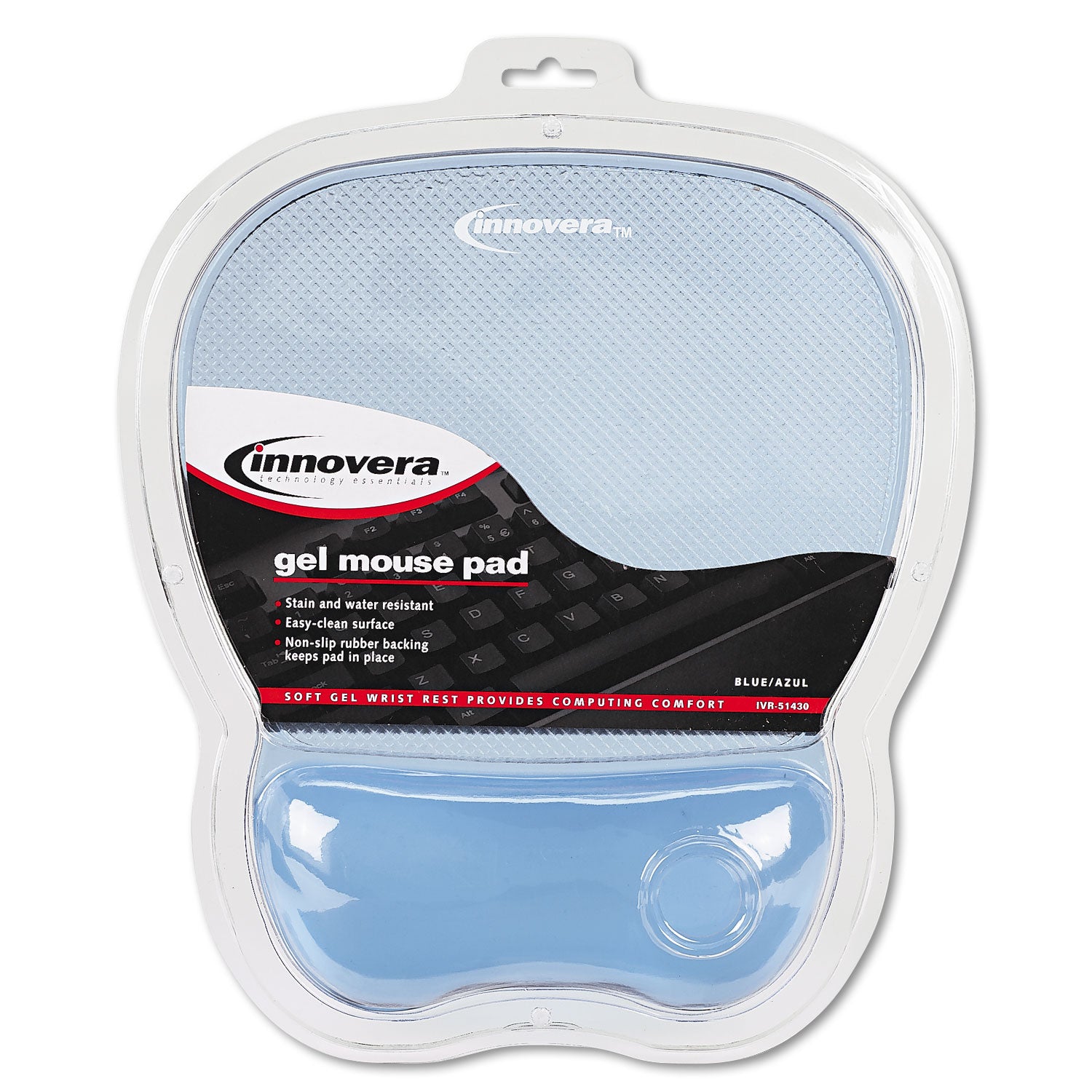 Mouse Pad with Gel Wrist Rest, 8.25 x 9.62, Blue - 