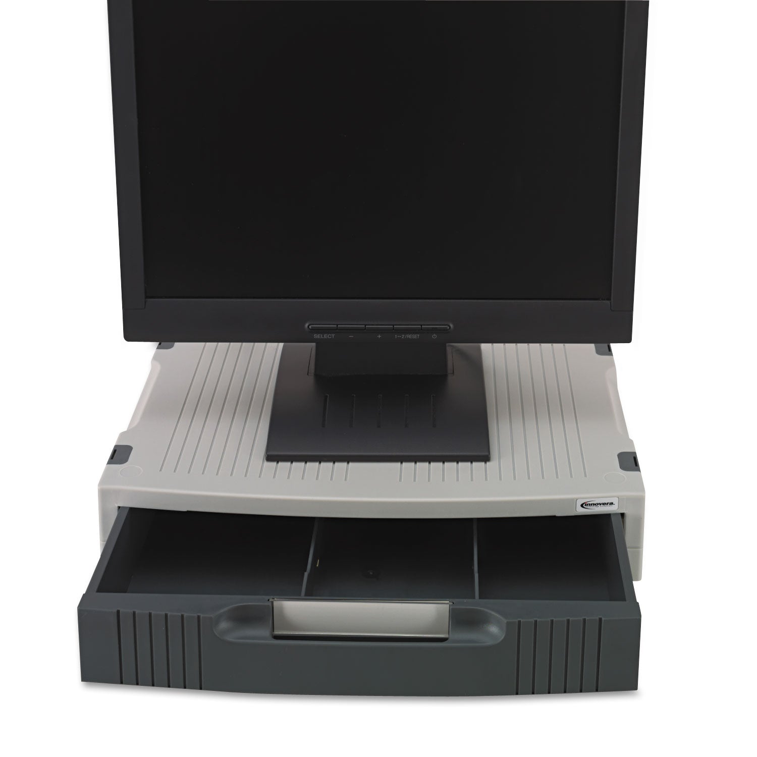 Basic LCD Monitor/Printer Stand, 15" x 11" x 3", Charcoal Gray/Light Gray - 