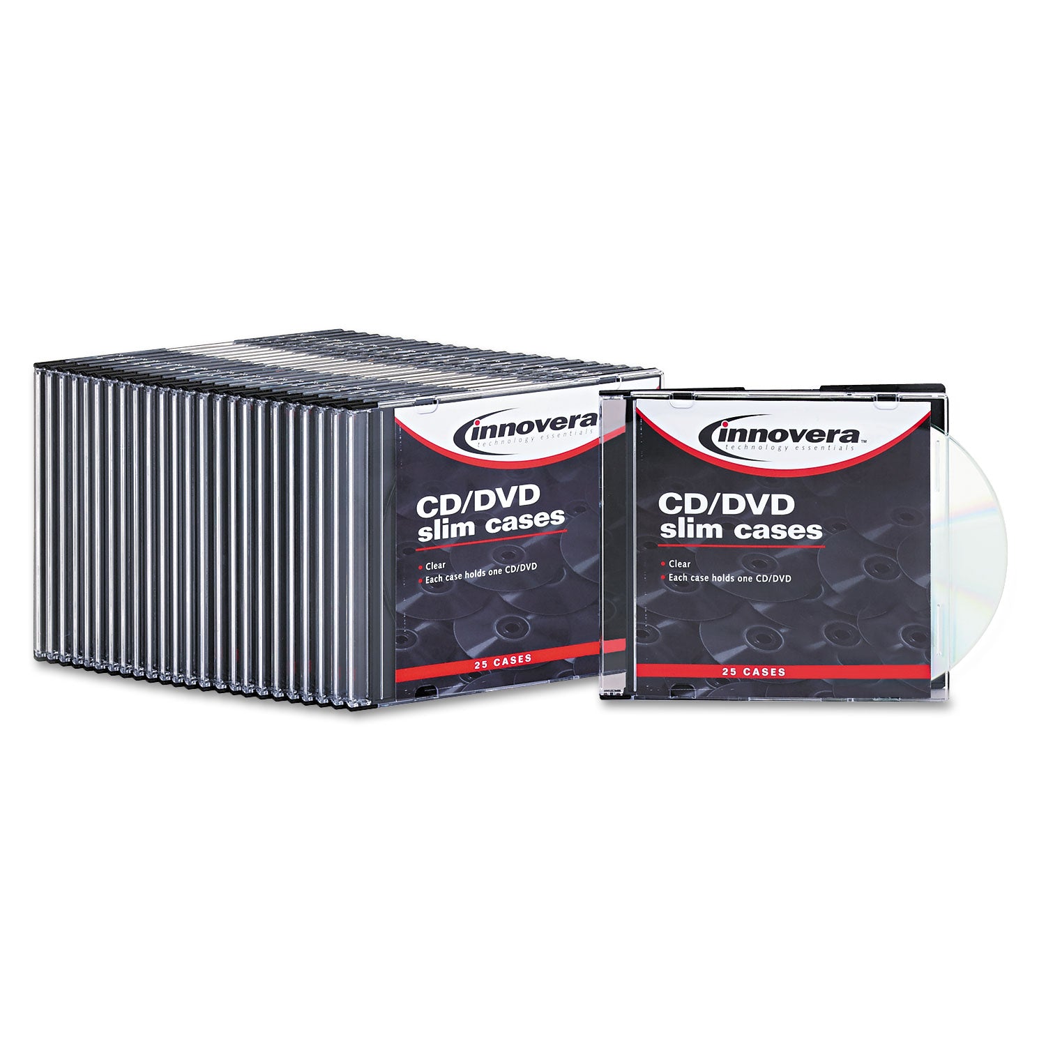 CD/DVD Slim Jewel Cases, Clear/Black, 25/Pack - 