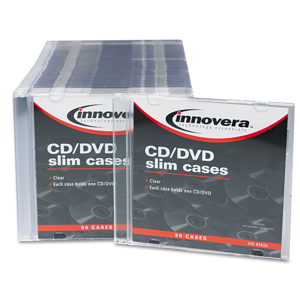 CD/DVD Slim Jewel Cases, Clear/Black, 50/Pack - 